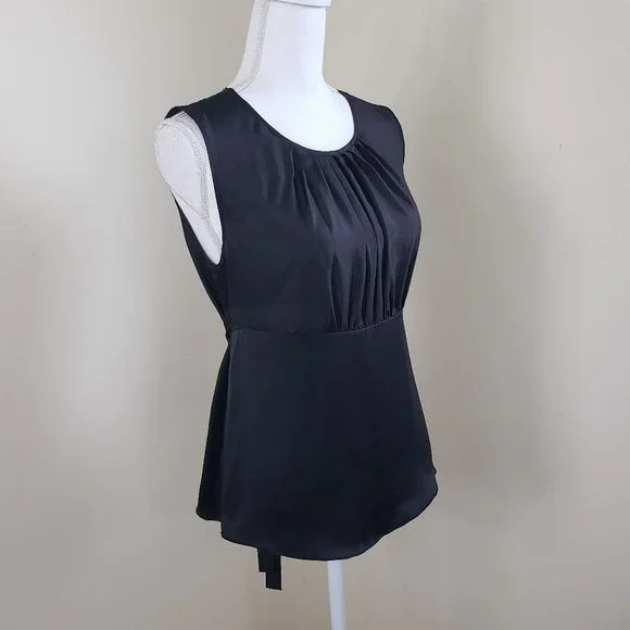 Tree Sash Tie Sleeveless Silk Blouse Black Size XS - Picture 3 of 9